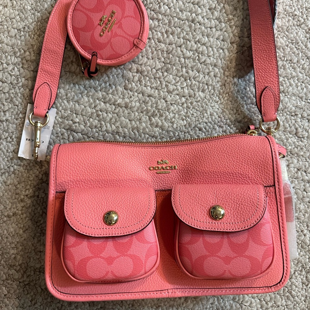 Coach Pink Crossbody Bag with Coin Pouch. NWT